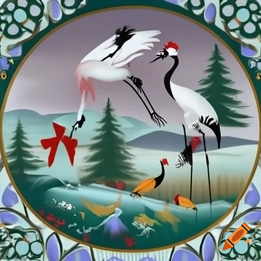 Christmas cloisonné forest scene blending Native Salish and Russian fairytale designs