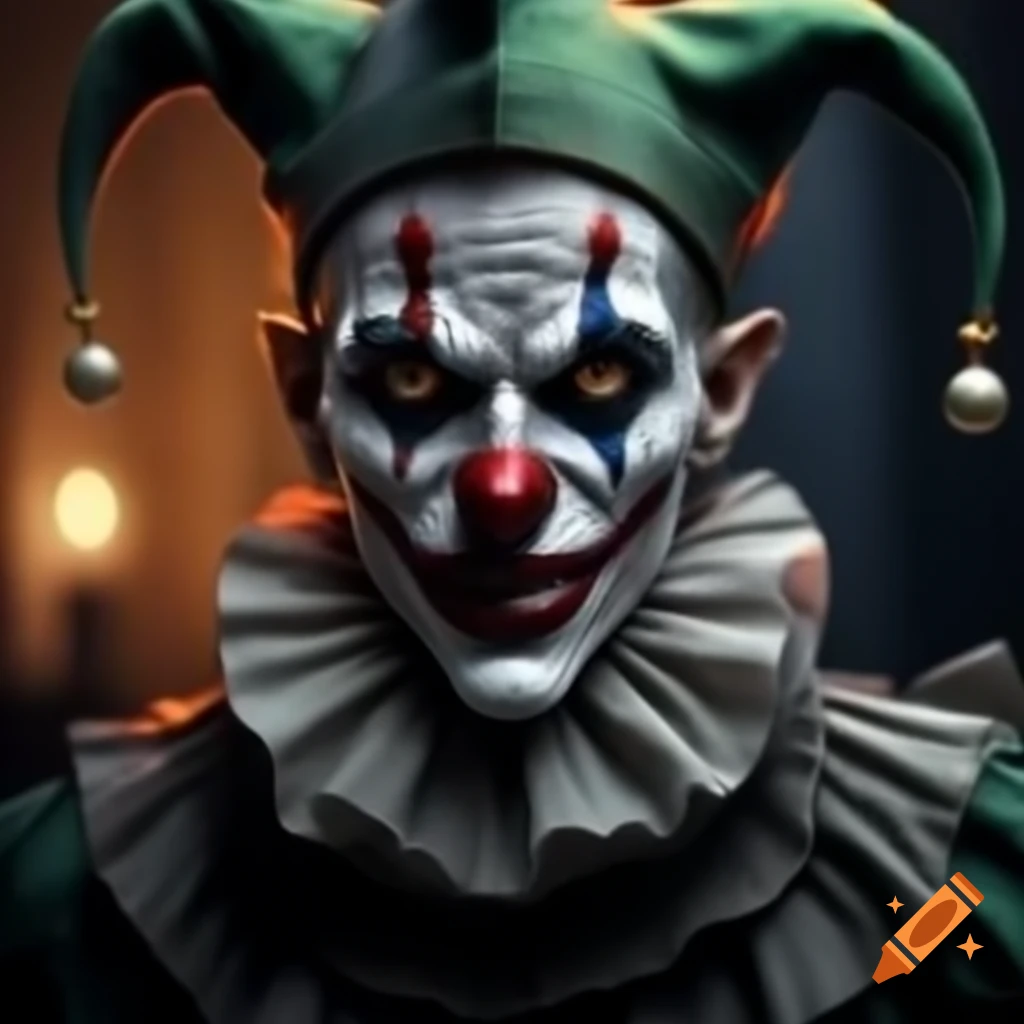 Jester character with white skin and demonic features