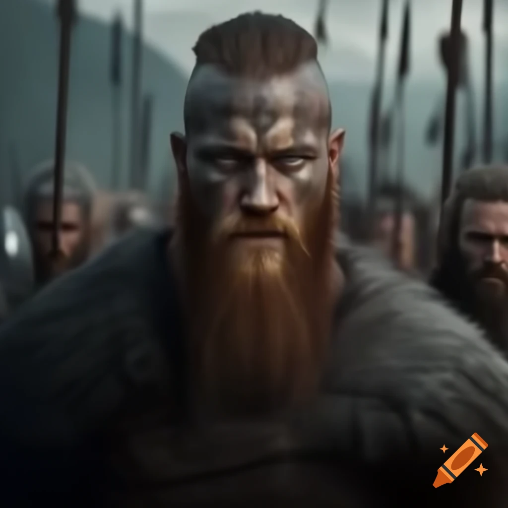 Full length depiction of Beowulf, the Viking warrior king