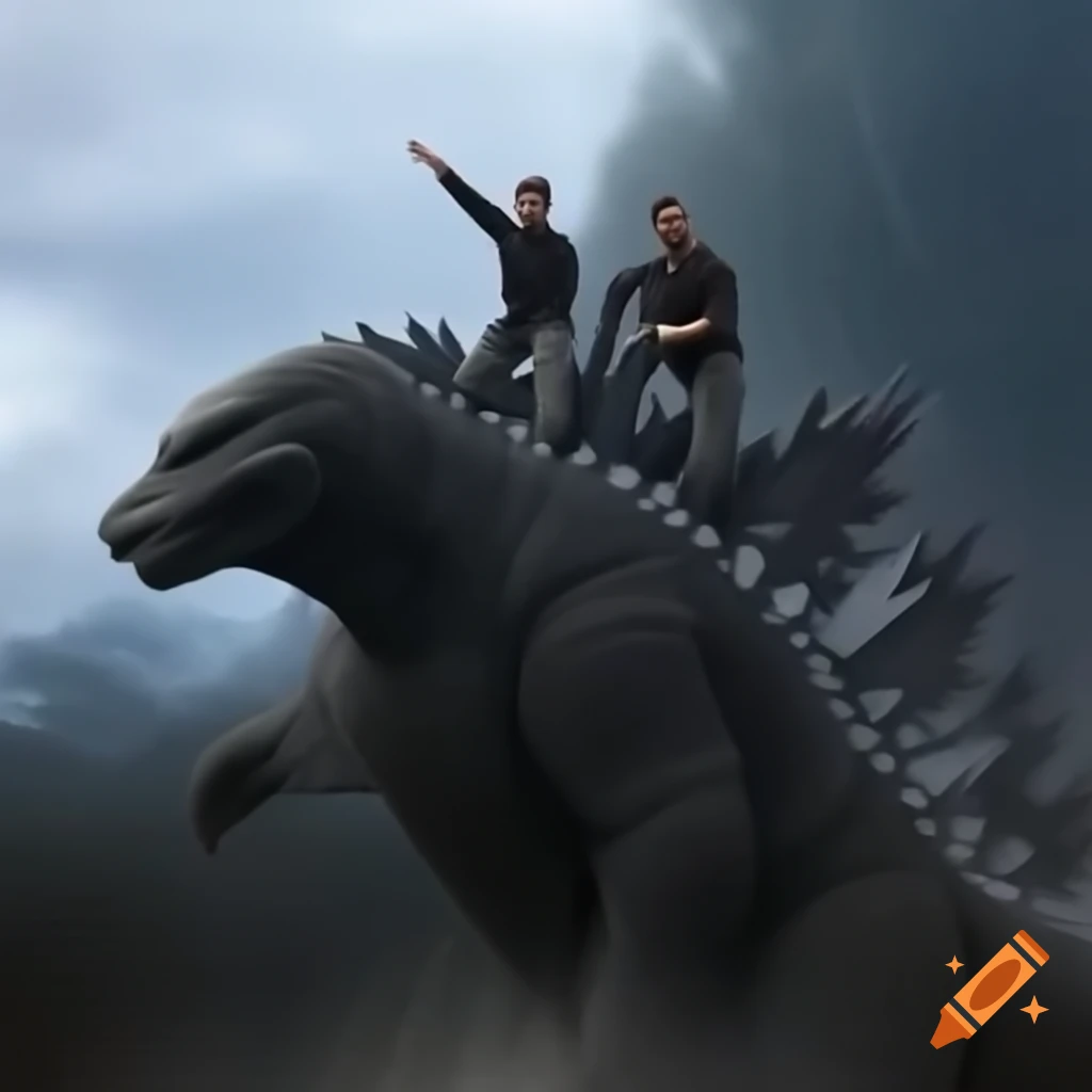 Creative scene of President Putin riding Godzilla during the Great Dream Battle