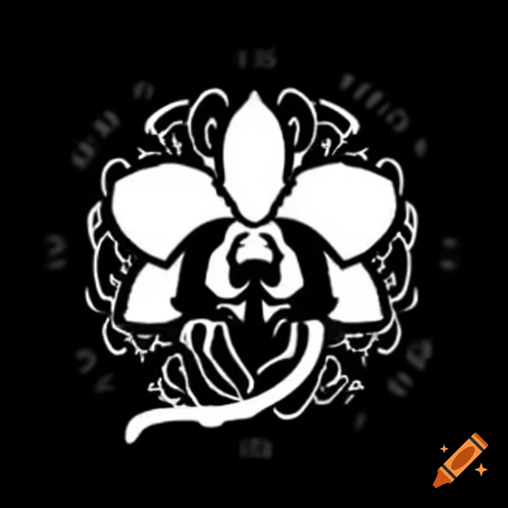 White orchid symbol on black background