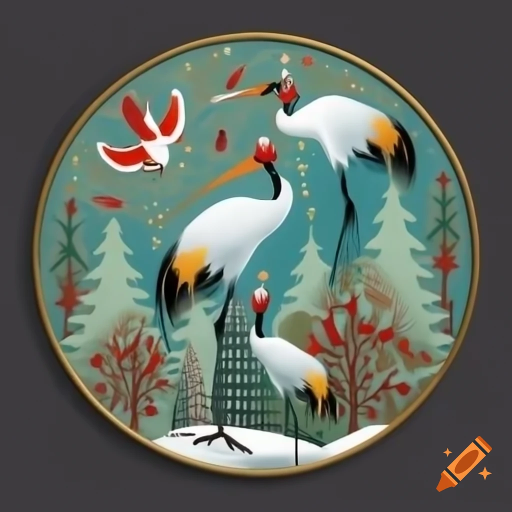 Christmas cloisonné forest scene blending Native Salish and Russian fairytale designs