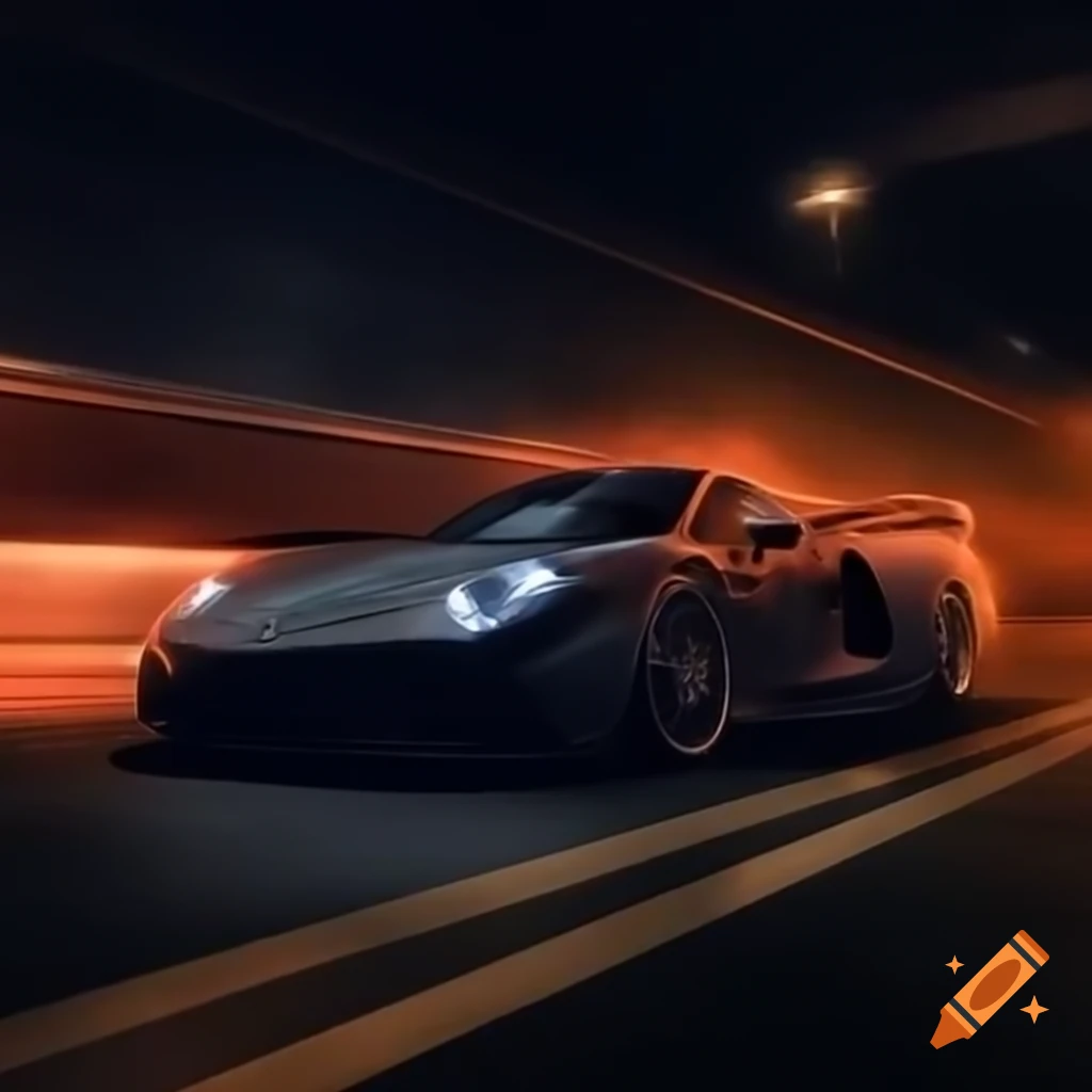 Sleek sports car at night