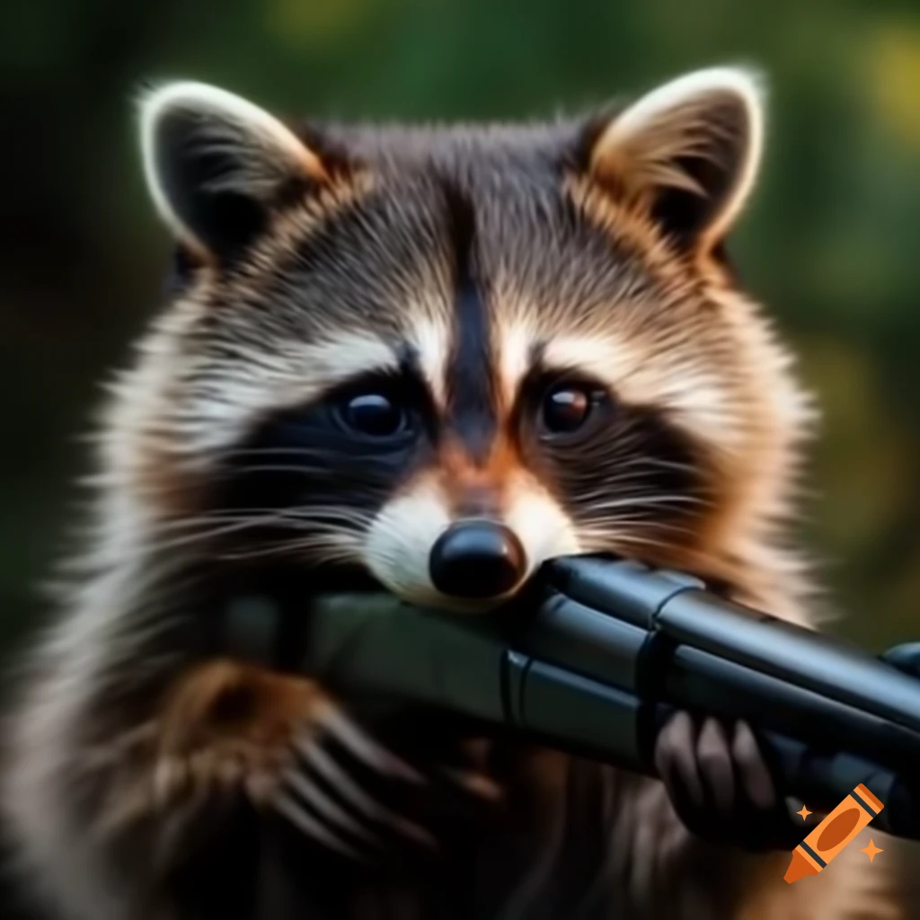 Raccoon holding a pump action shotgun