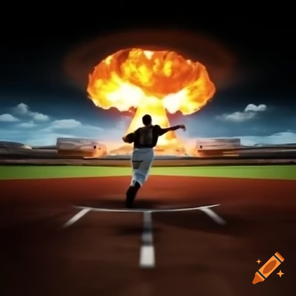 Baseball player hitting a baseball with explosion in the stands