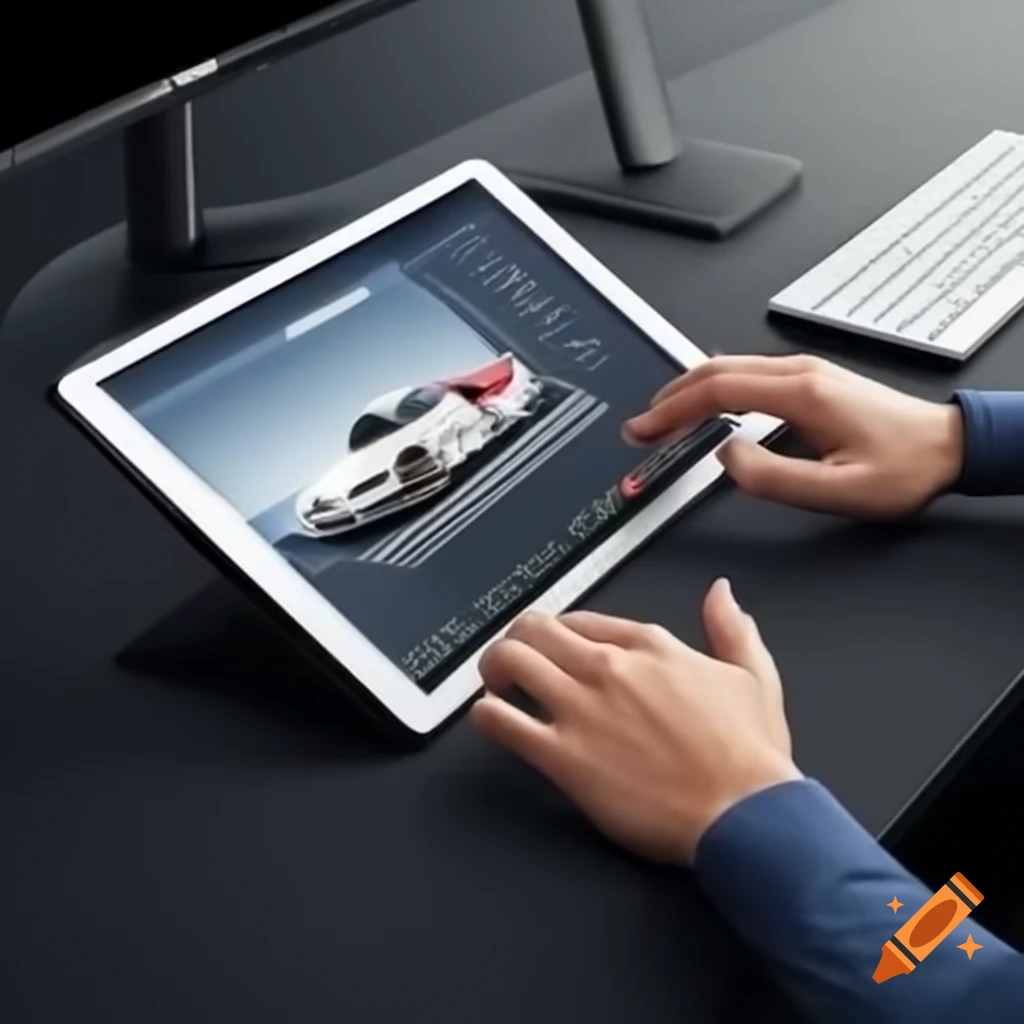 Person typing on tablet on counter without stylus
