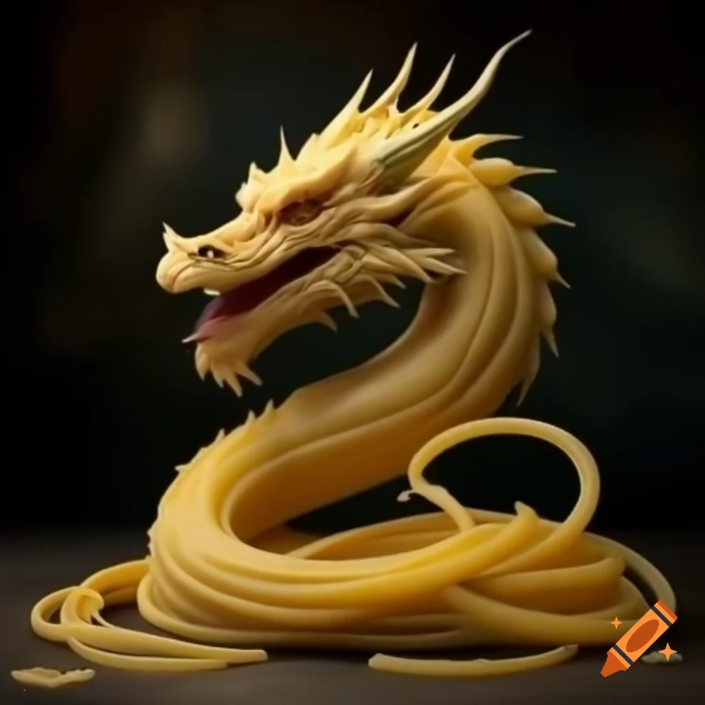 Dragon made entirely of spaghetti, whimsical design