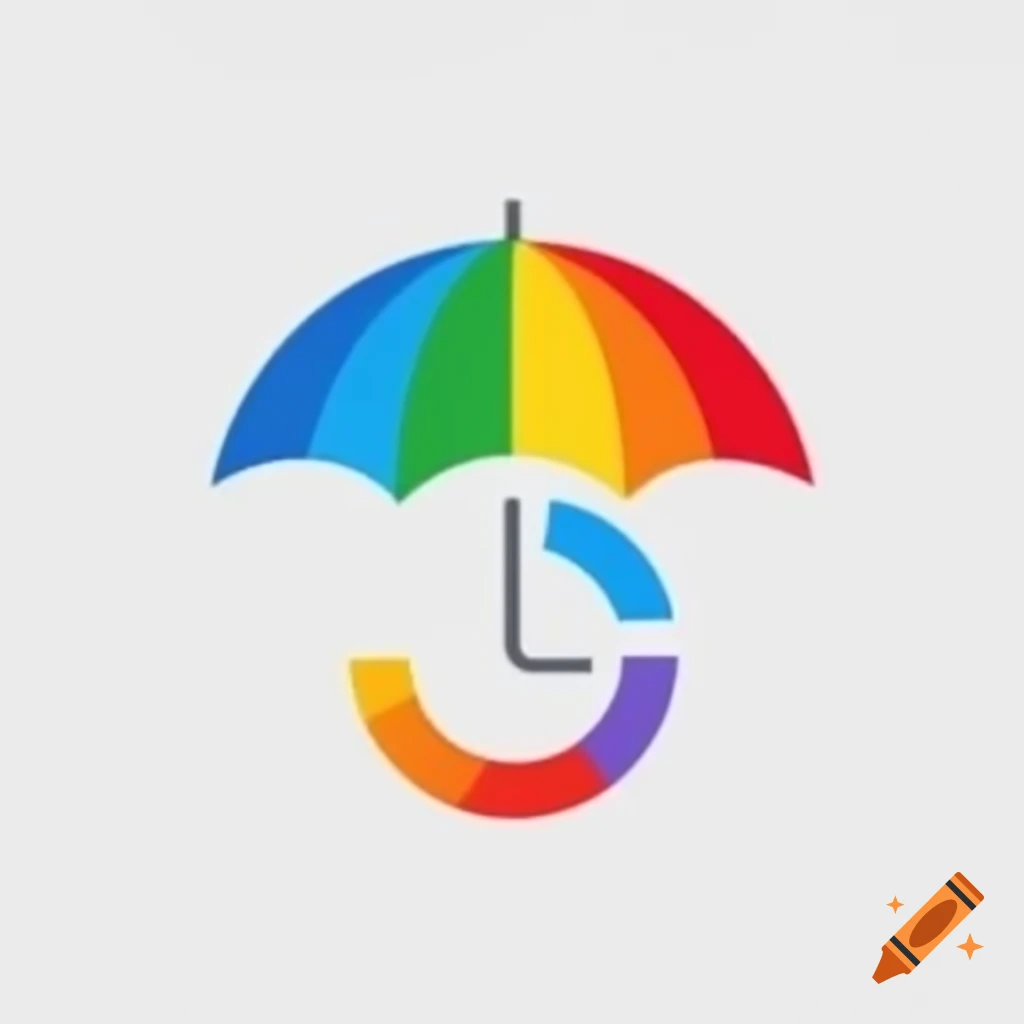 Circle logo resembling an umbrella featuring rainbow colors, clock, and eye symbol