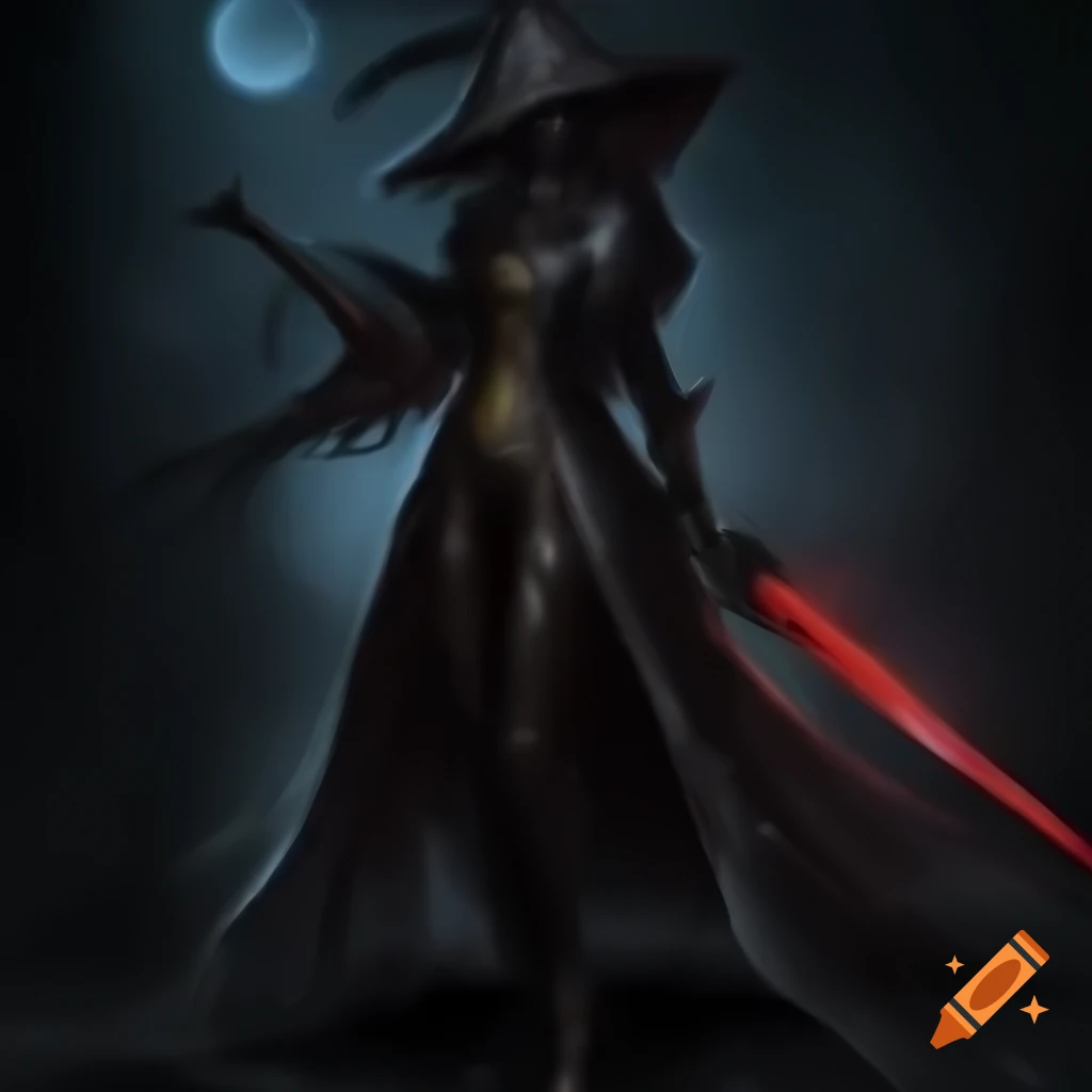 Organic horror scene featuring a female beast with a massive sword in high definition