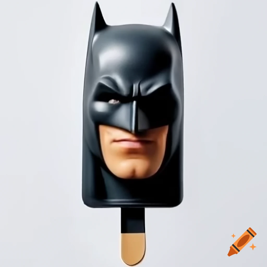 Batman-themed icy head on popsicle stick resembling a black popsicle