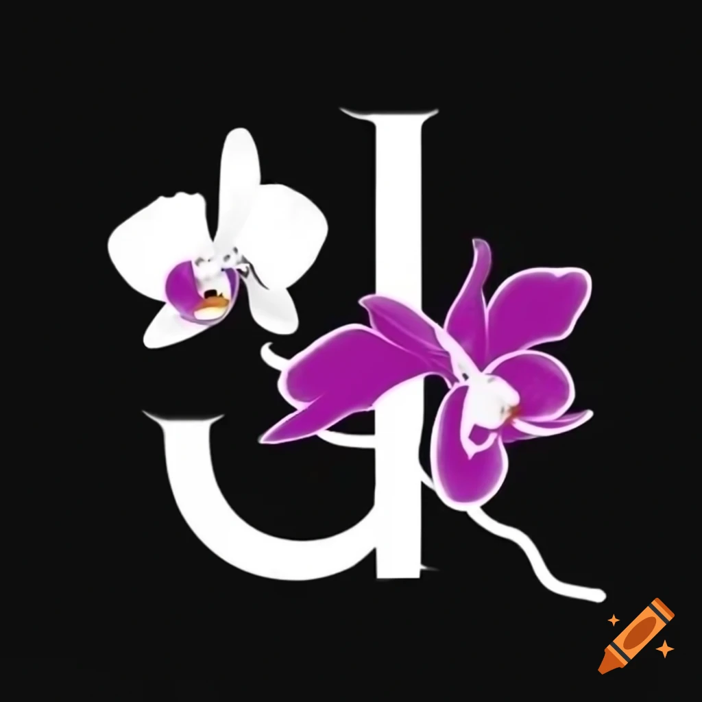 White orchid symbol on black background