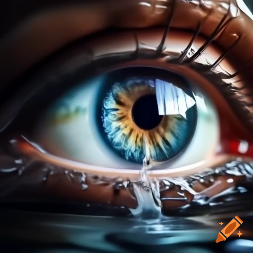 Eye with flowing water pupil, artistic representation