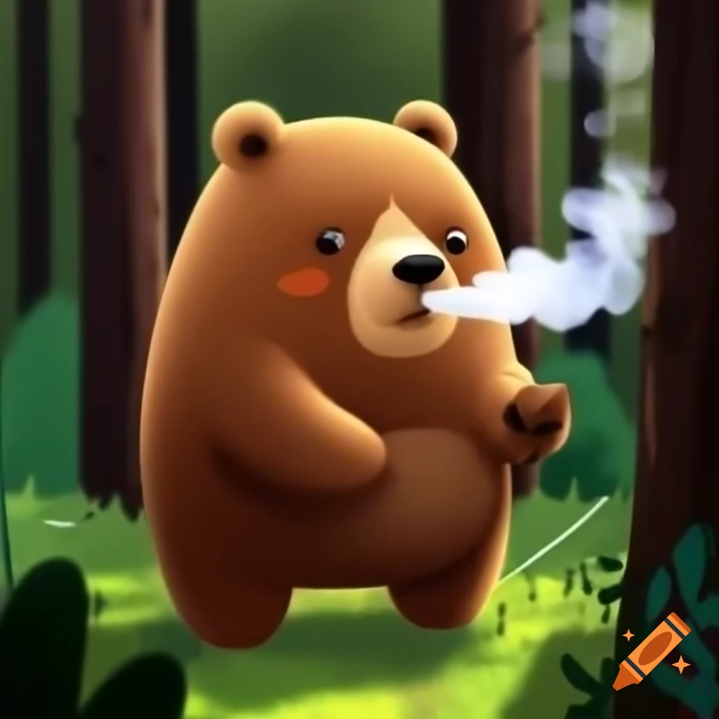 Bear-like creature vaping in the woods