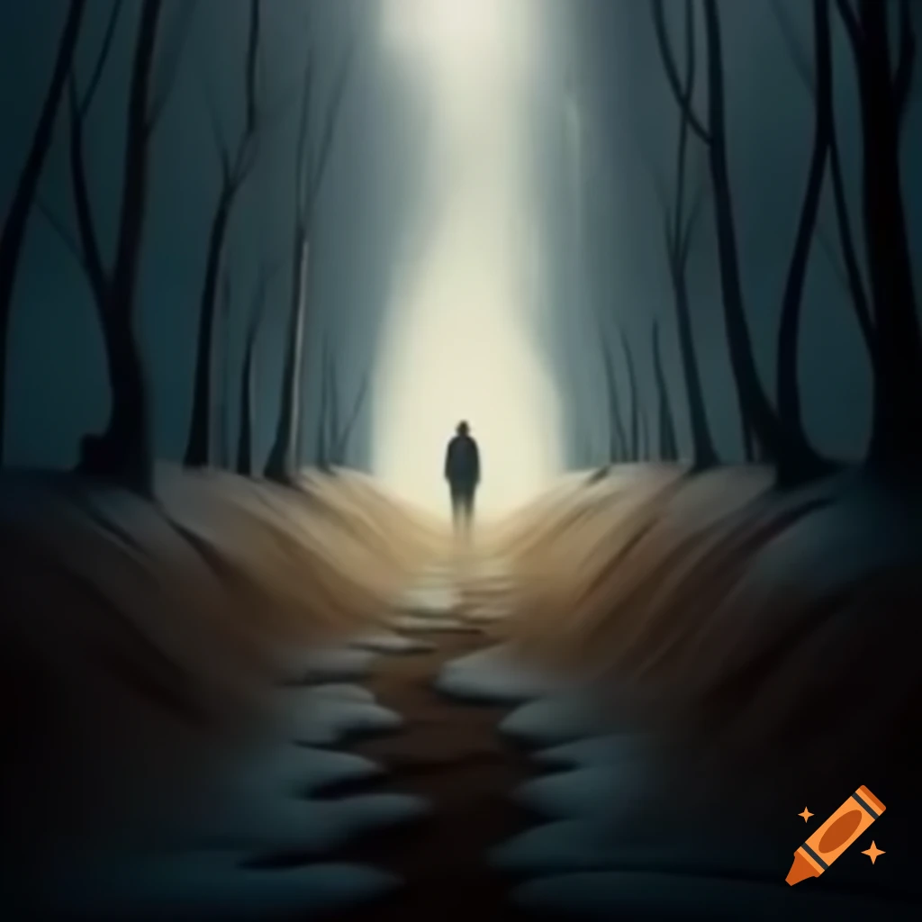 Eerie winter path illustration with dark atmosphere