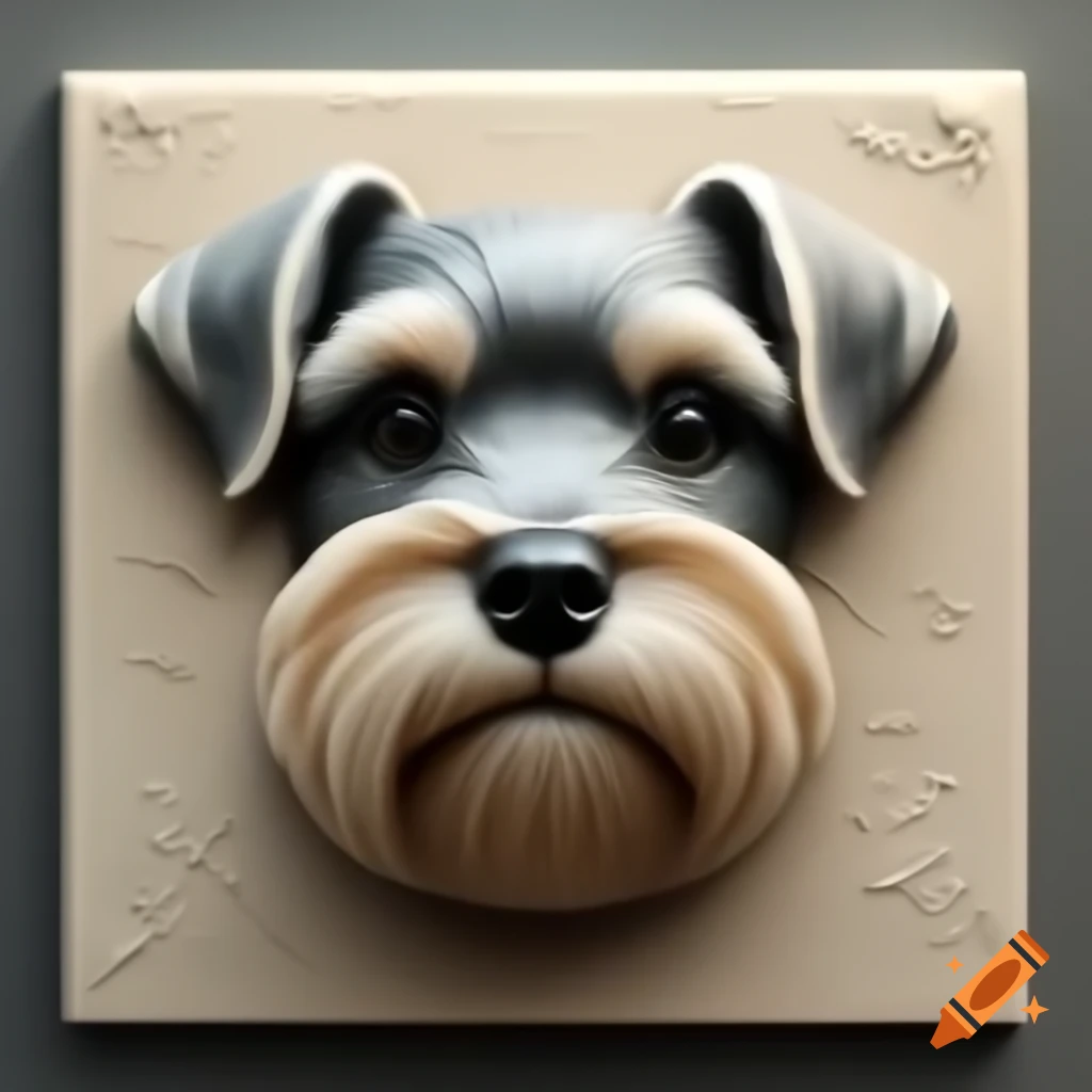 Bas relief sculpture of mini schnauzer head