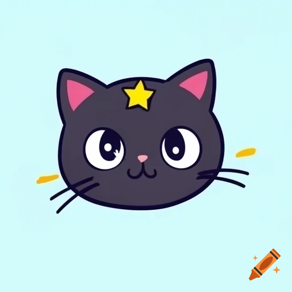 Cute cartoon black cat with a star in one eye