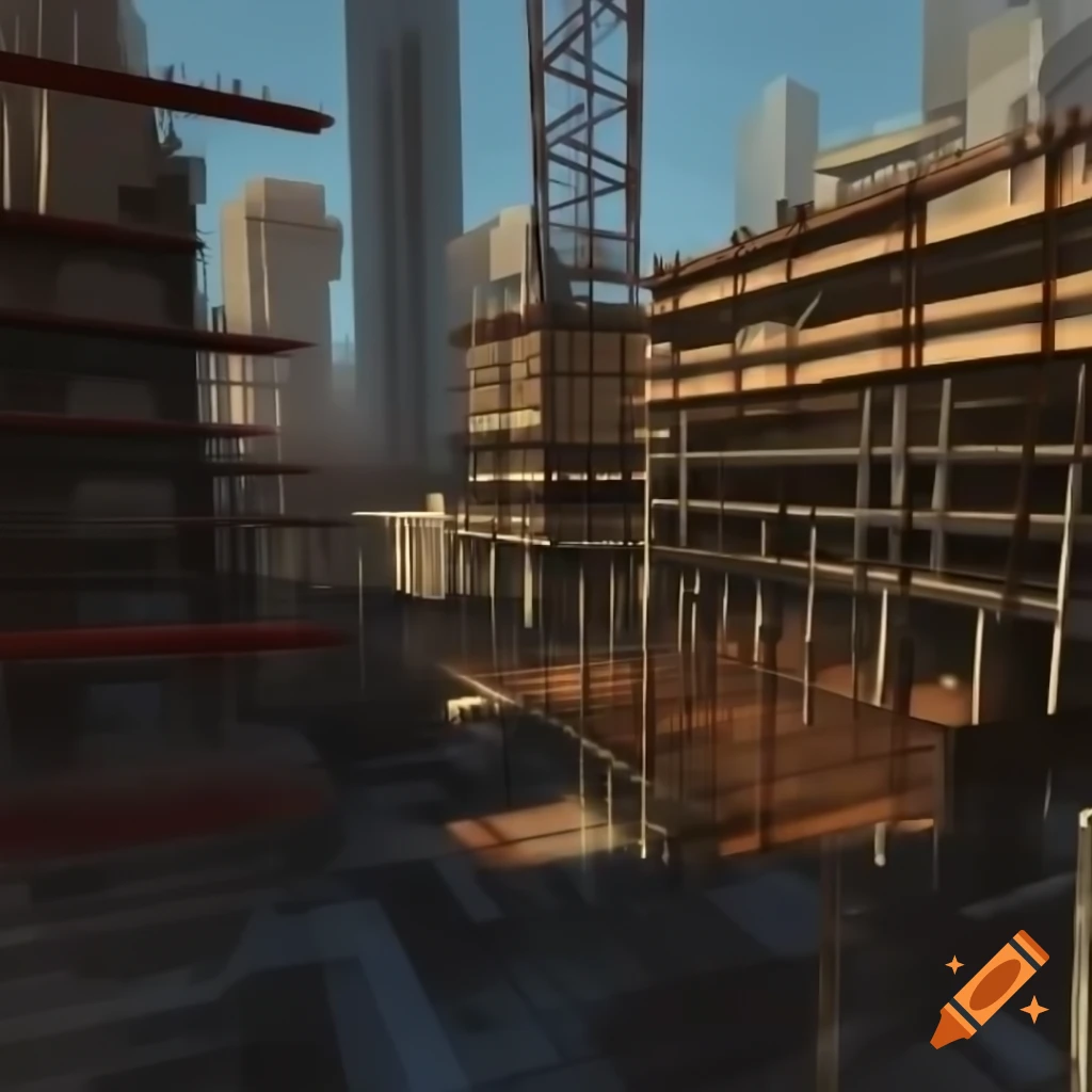 Construction site illustrated in GTA 4 art style