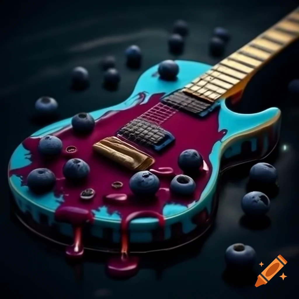 Guitar covered in blueberry jam melting