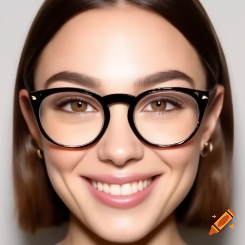 Person with round face, brown eyes, and black thick glasses, smiling