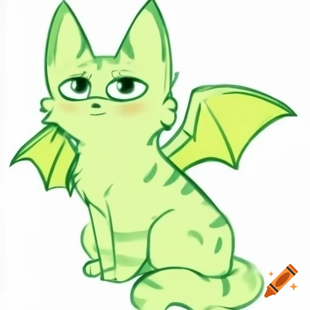 Cartoon green cat with wings