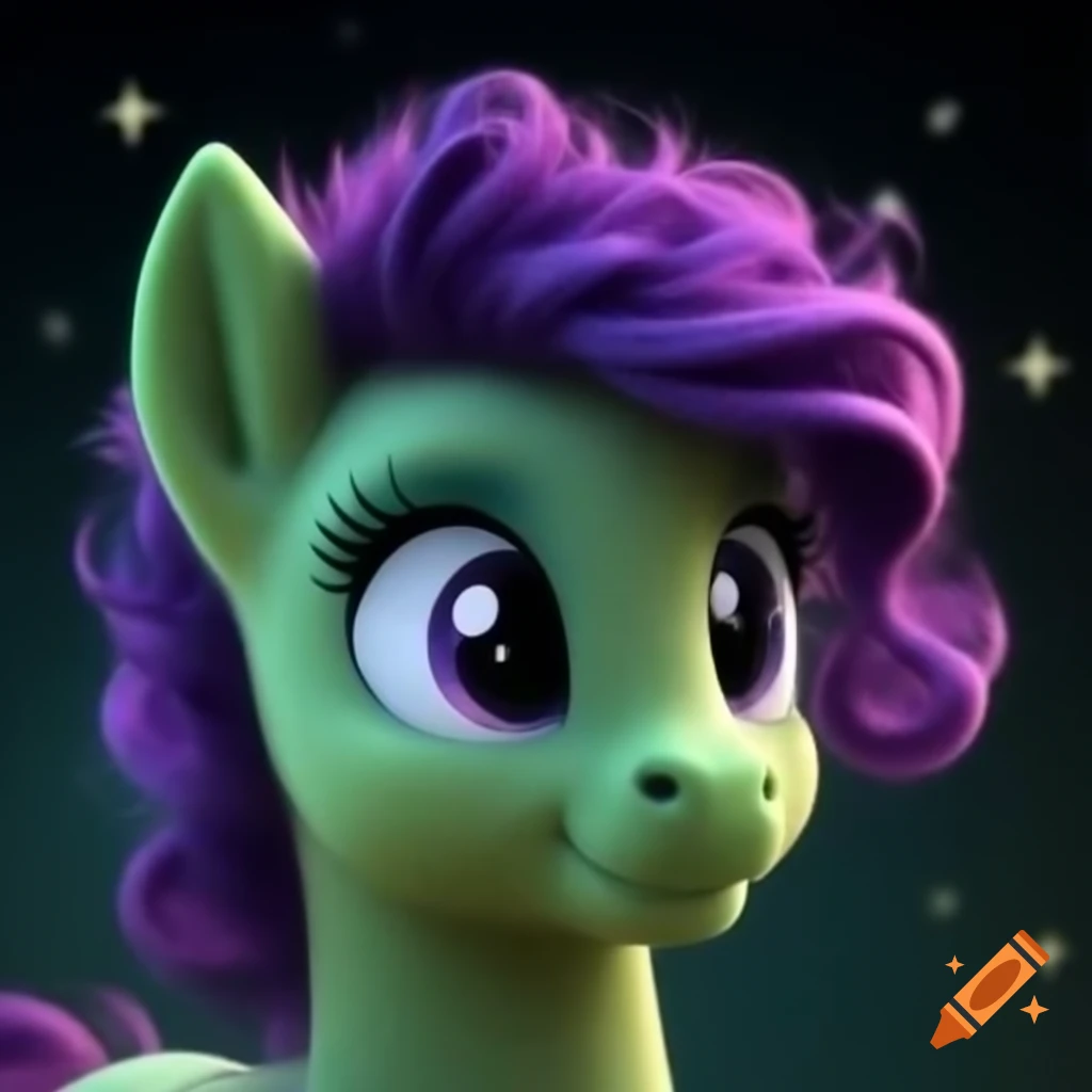 Cute green pony with curly purple hair featuring star decorations