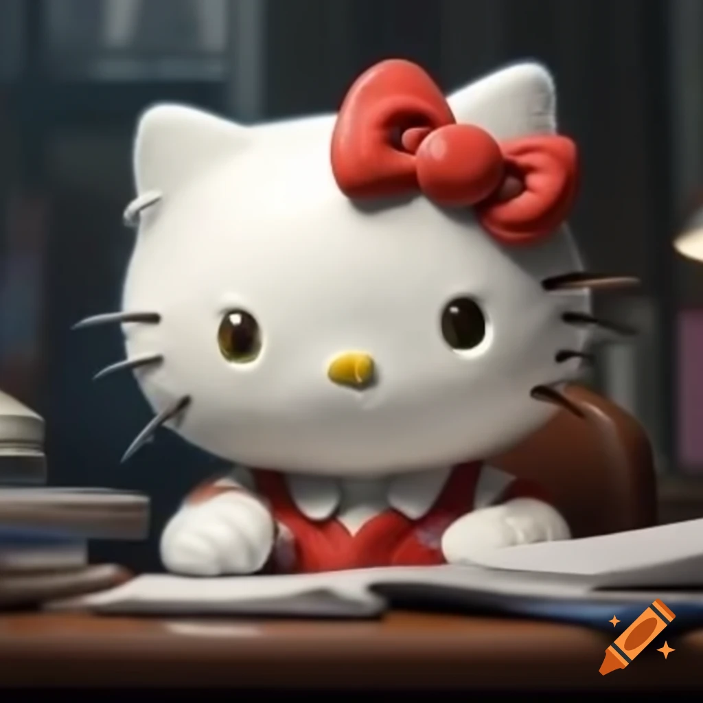 Hello Kitty character sitting at a desk