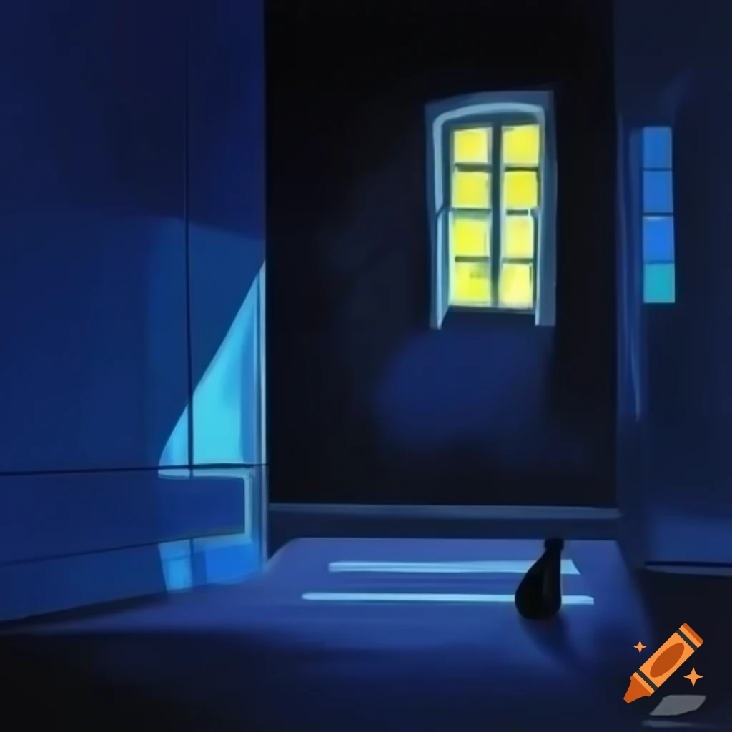 Painting of dark walls featuring a windowsill and a cat