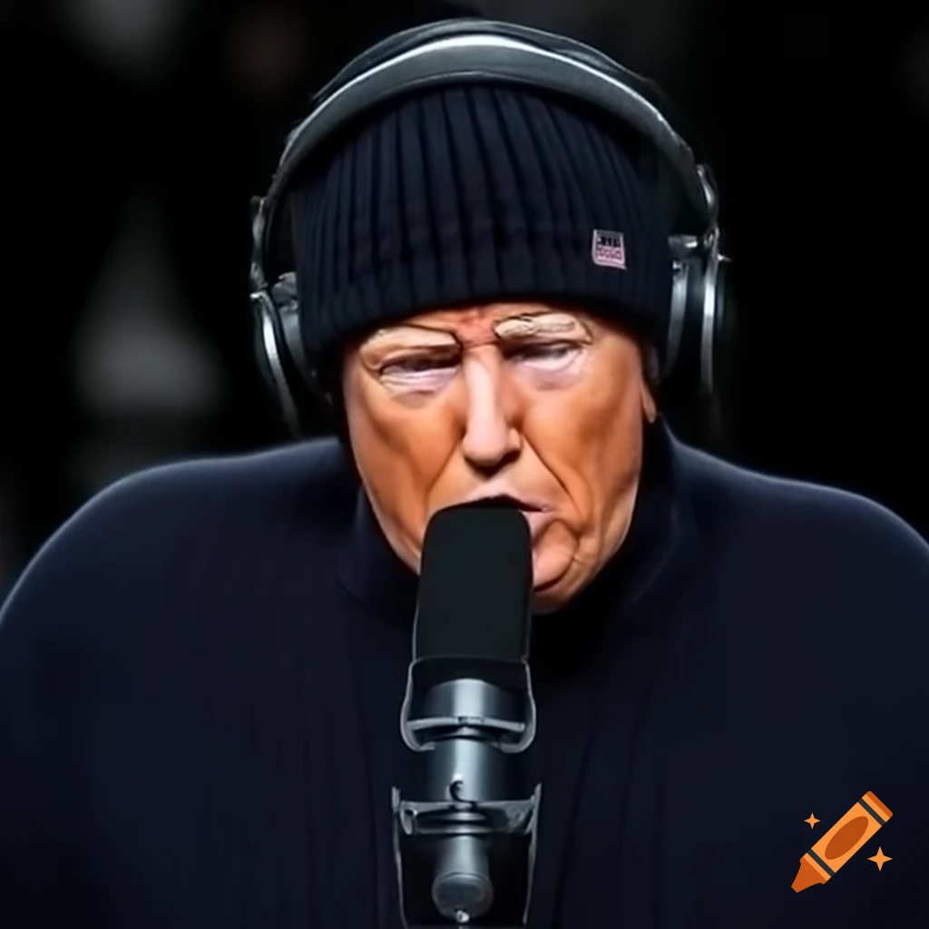 Conspiracy theorist influencer speaking on microphone in black knit hat