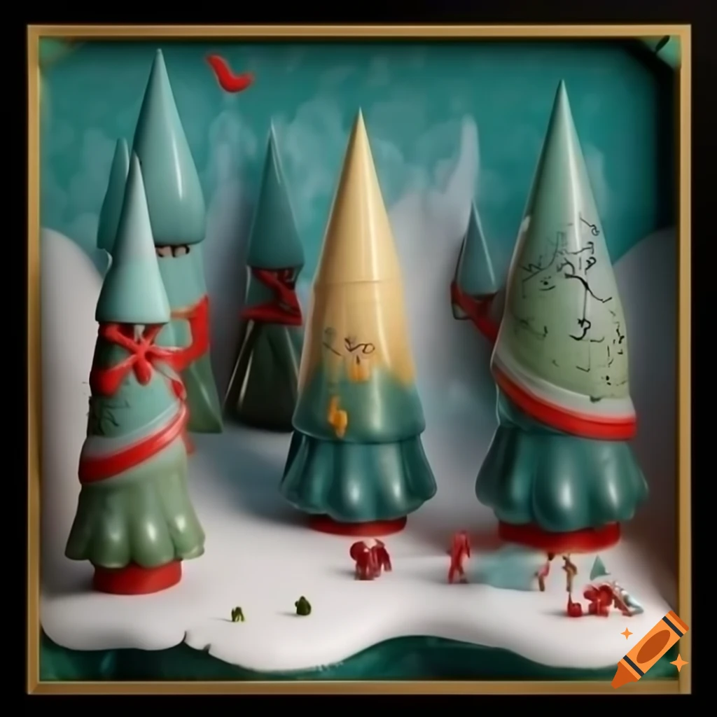 3D illustration of Christmas forest scene merging Native Salish and Russian fairytale motifs