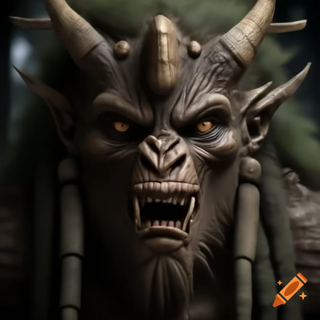 Realistic portrait of Humbaba, ancient Mesopotamian guardian of cedar trees