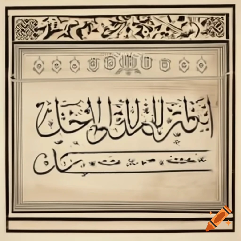Stone lithograph of action scene from 'The Arabian Nights' with Islamic calligraphy