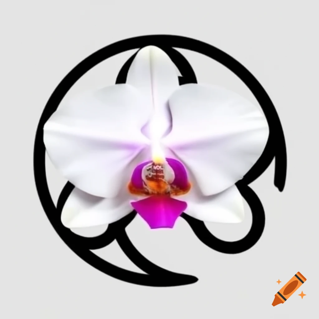 White orchid symbol on black background