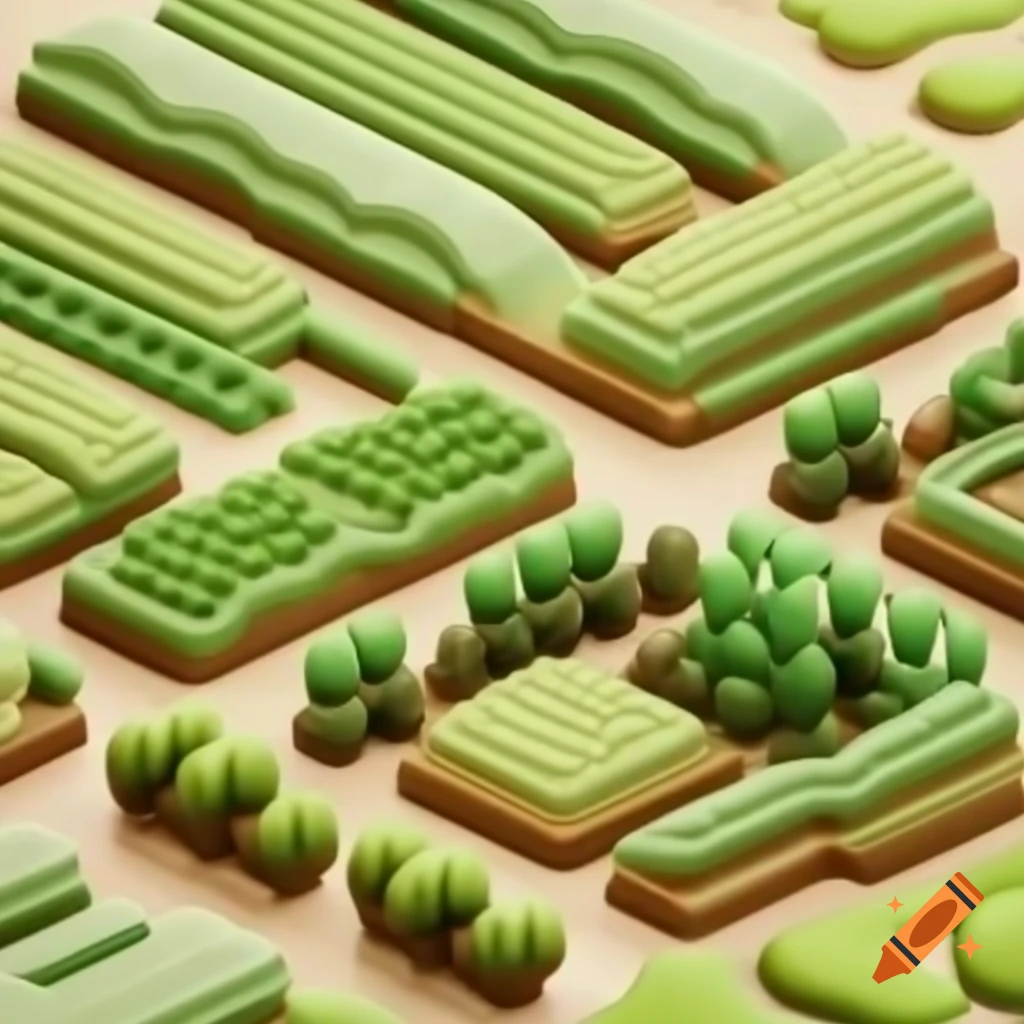 Isometric 3D illustration of agriculture in matte green earth tones