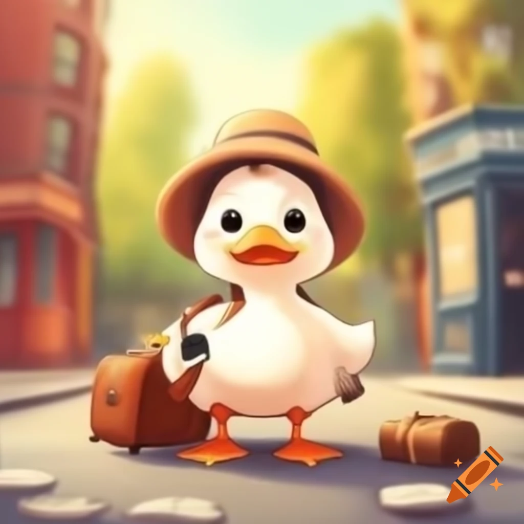 Cute duckling traveling as a tourist in London