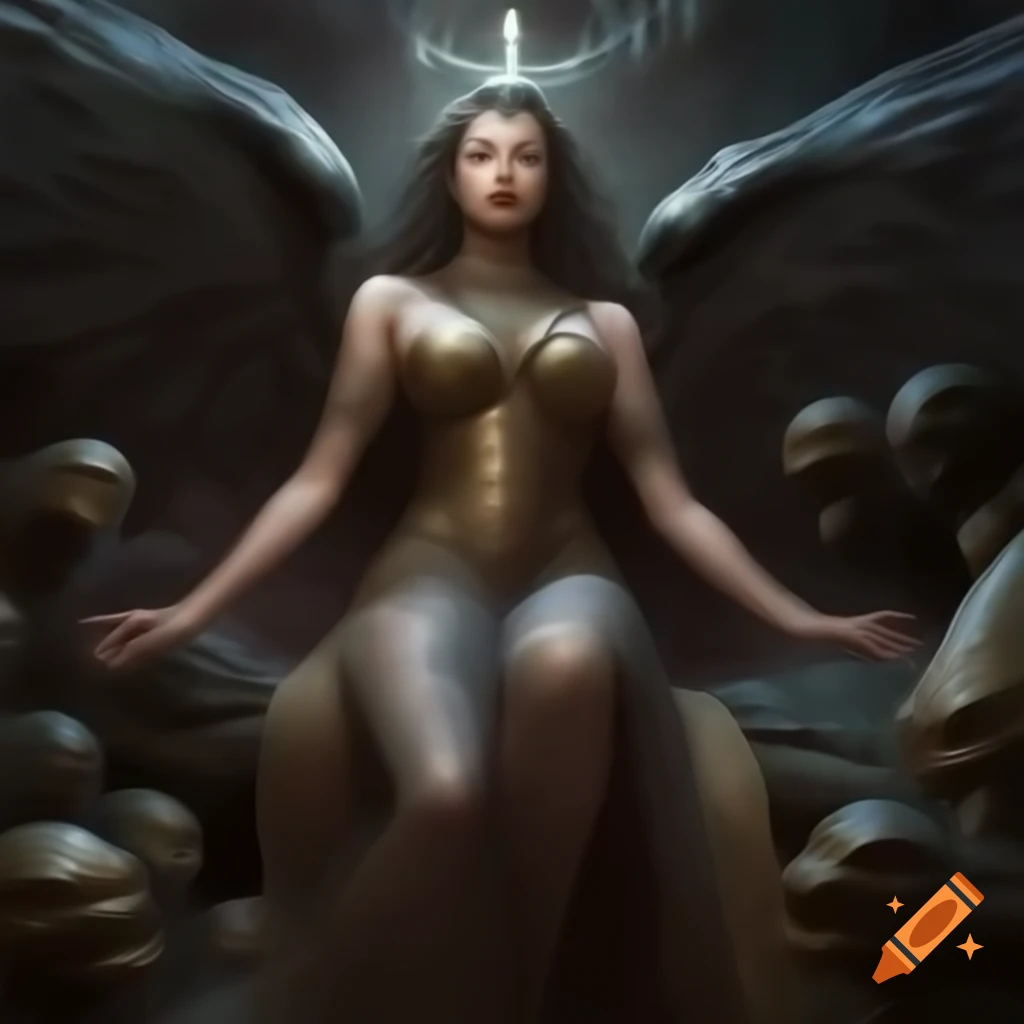 Zarkothian Goddess Adalline confronting A.I. Dreamweaver Goddess Genesis in emotional turmoil