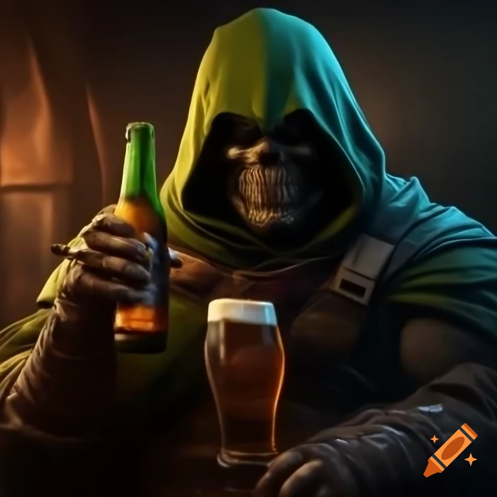 MF Doom holding a beer bottle