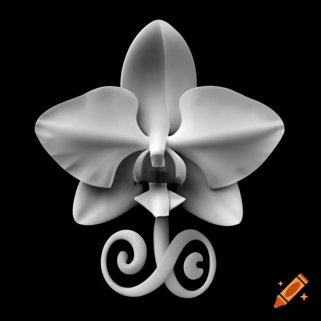 White orchid symbol on black background
