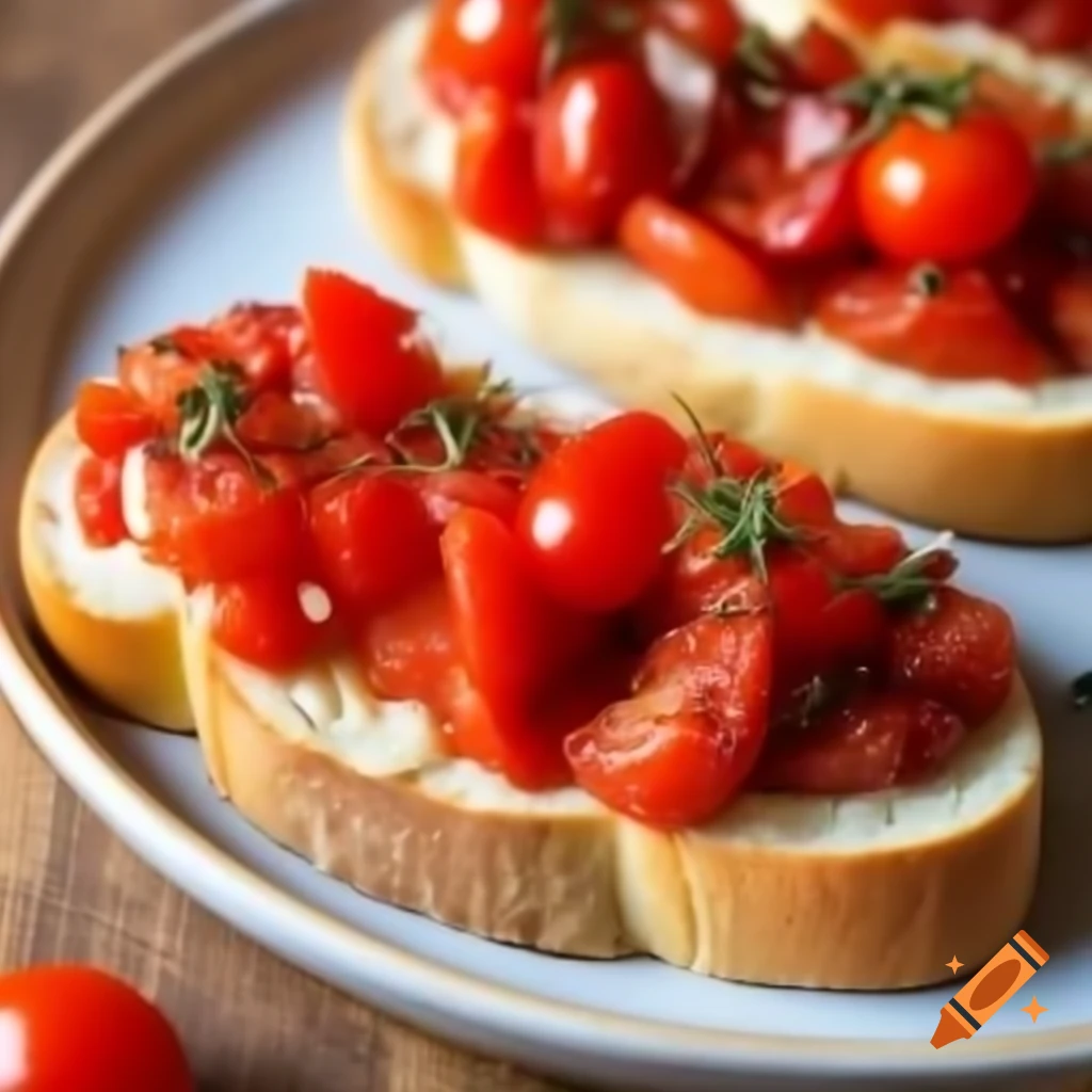 Bruschetta topped with small tomatoes and onions on ciabatta bread