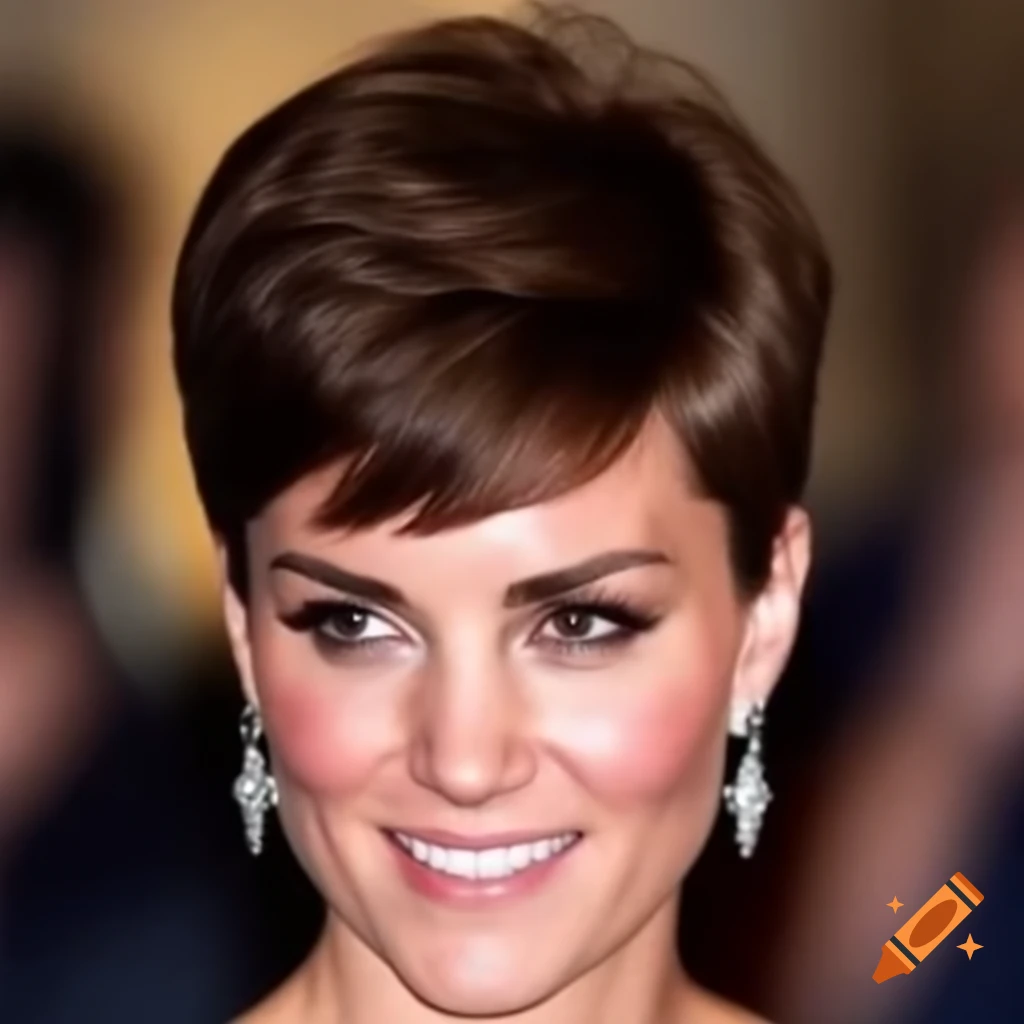 Catherine Middleton with a dramatic brushed back short pixie haircut