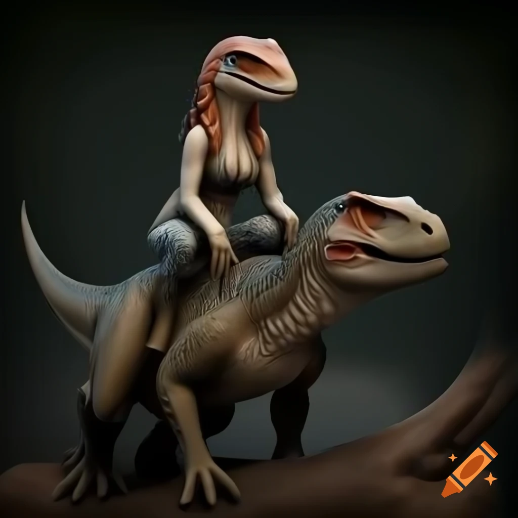 3D render of anthropomorphic raptor riding on a raptor