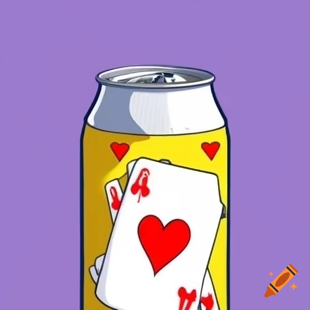Beer can featuring ace of hearts and ace of clubs design