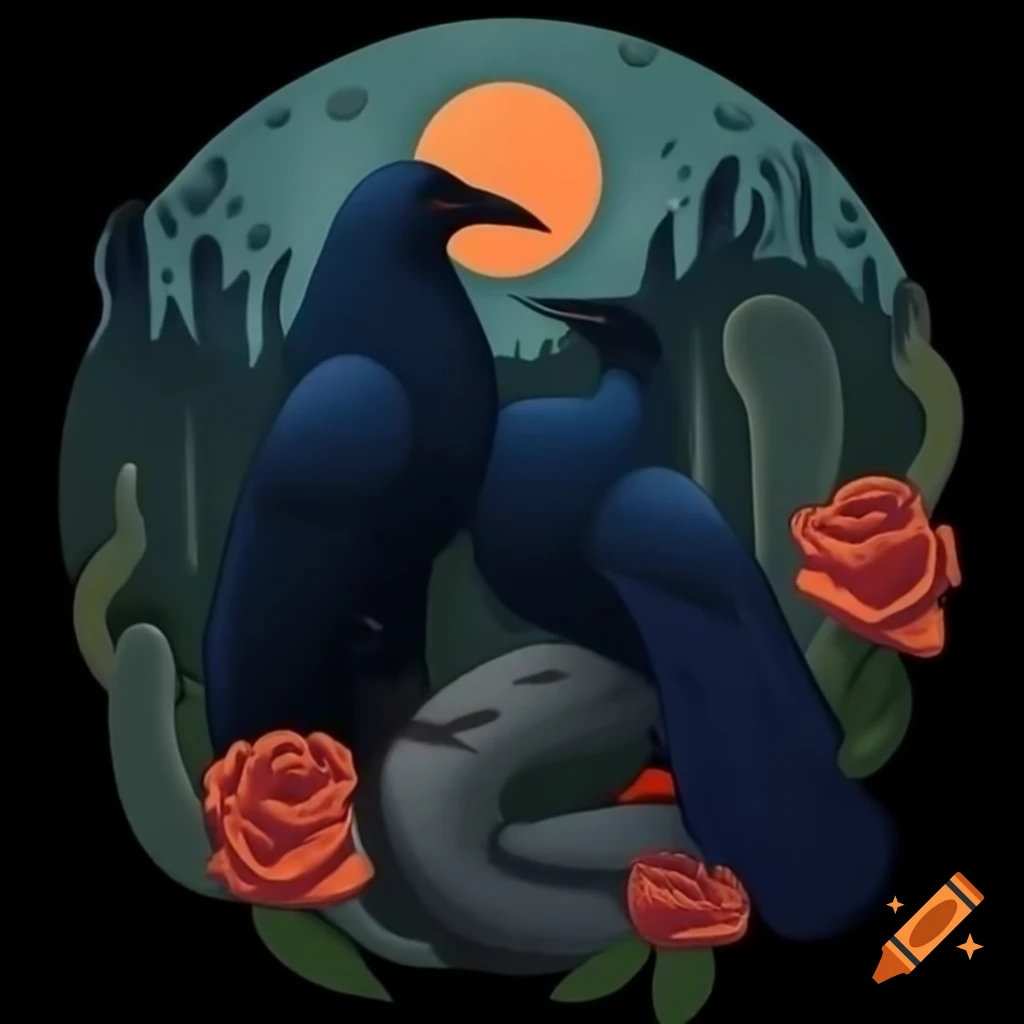 Mystical Curandera Raven and elegant Mother Goose in illustrated style
