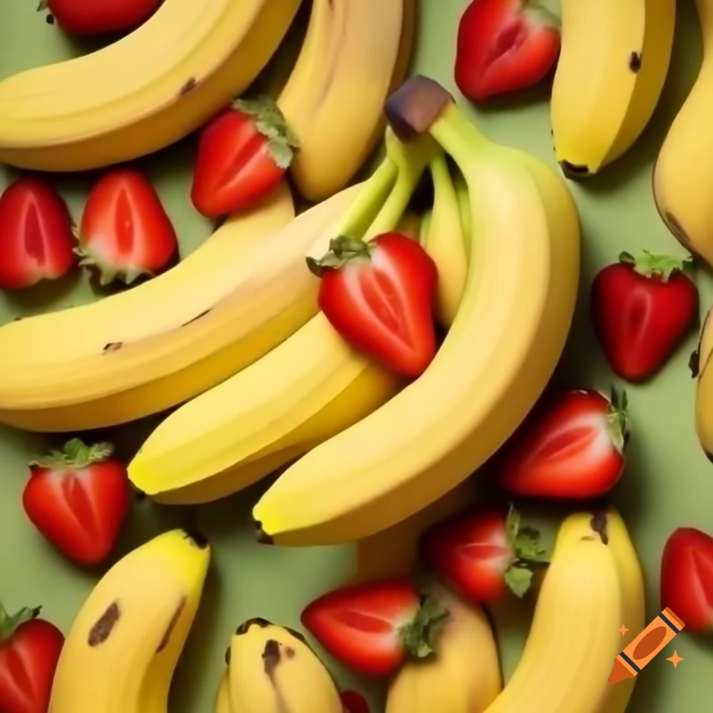 Realistic depiction of bananas peeled to reveal strawberries