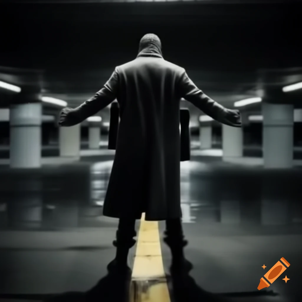 Violent criminal in t-pose stance, underground parking garage setting