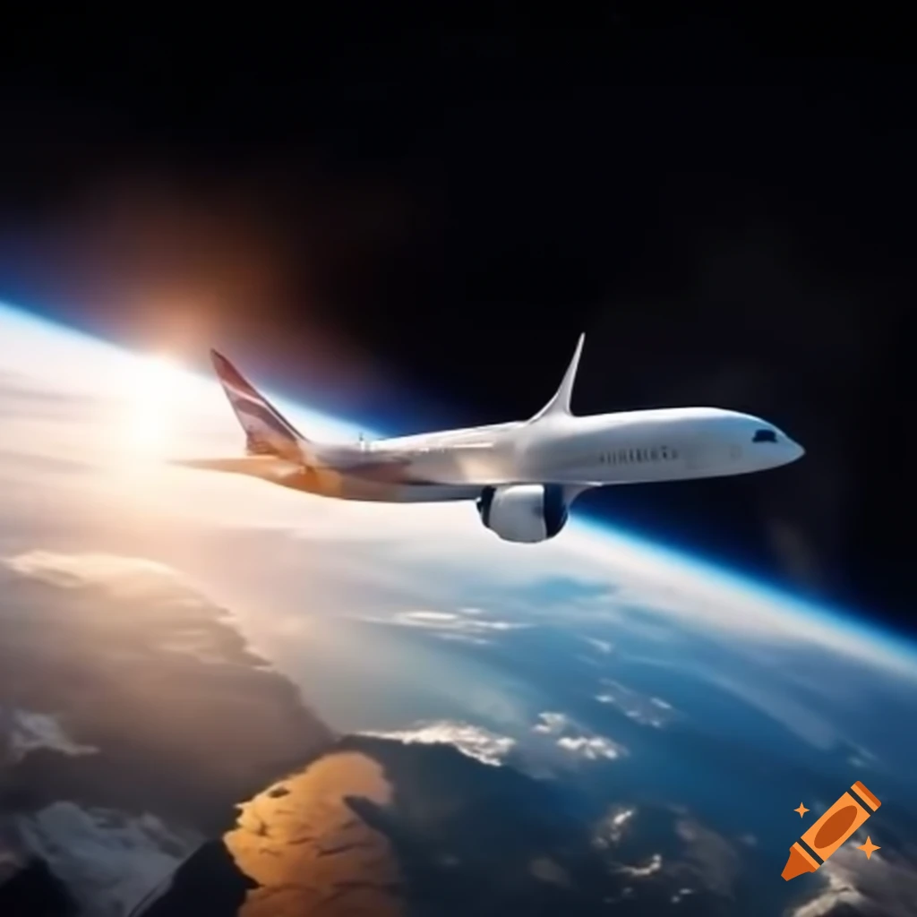 Earth from space during golden hour with Boeing 787 in flight
