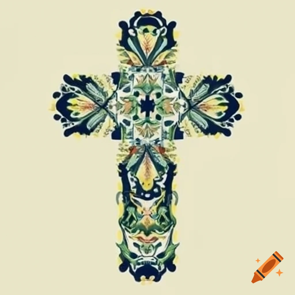 Floral pattern design of christian cross for posca pens on craiyon