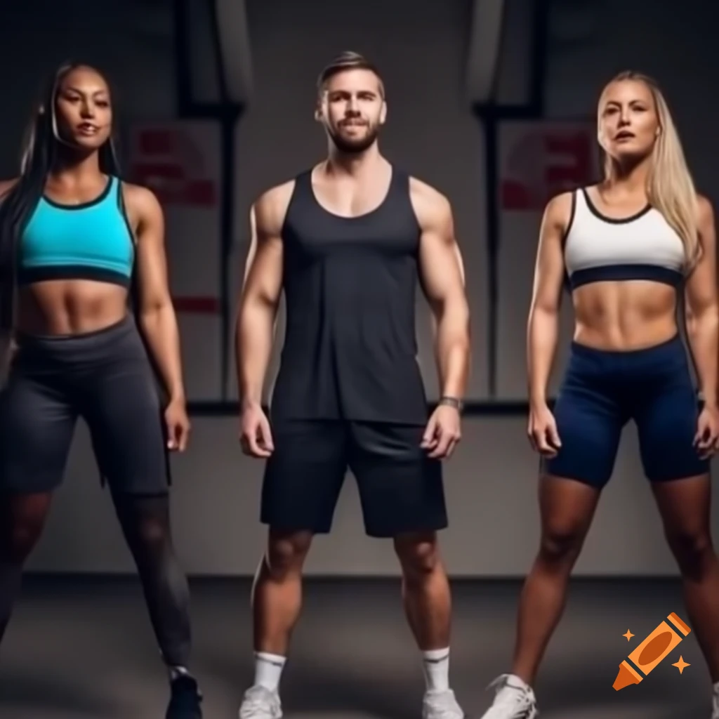 Realistic images of people wearing sportswear for the gym