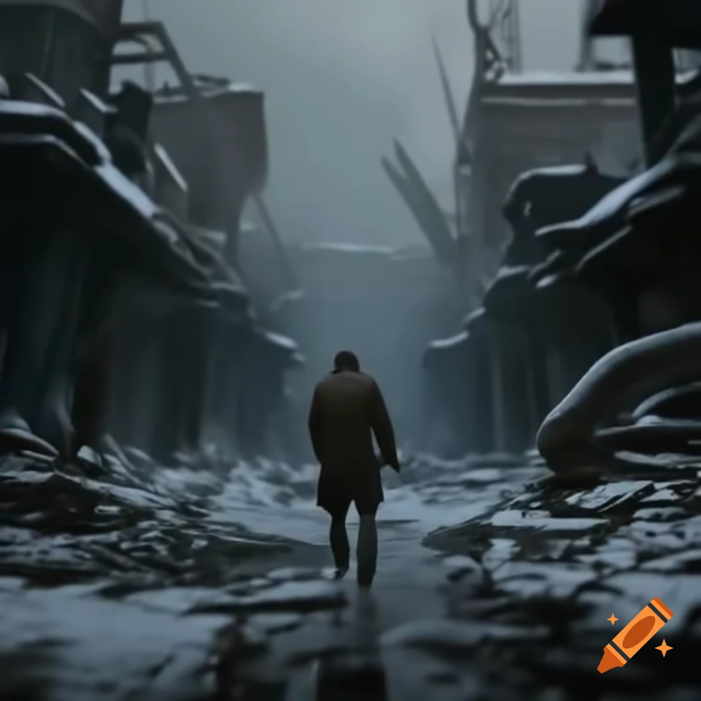 Lone survivor in winter during a zombie apocalypse