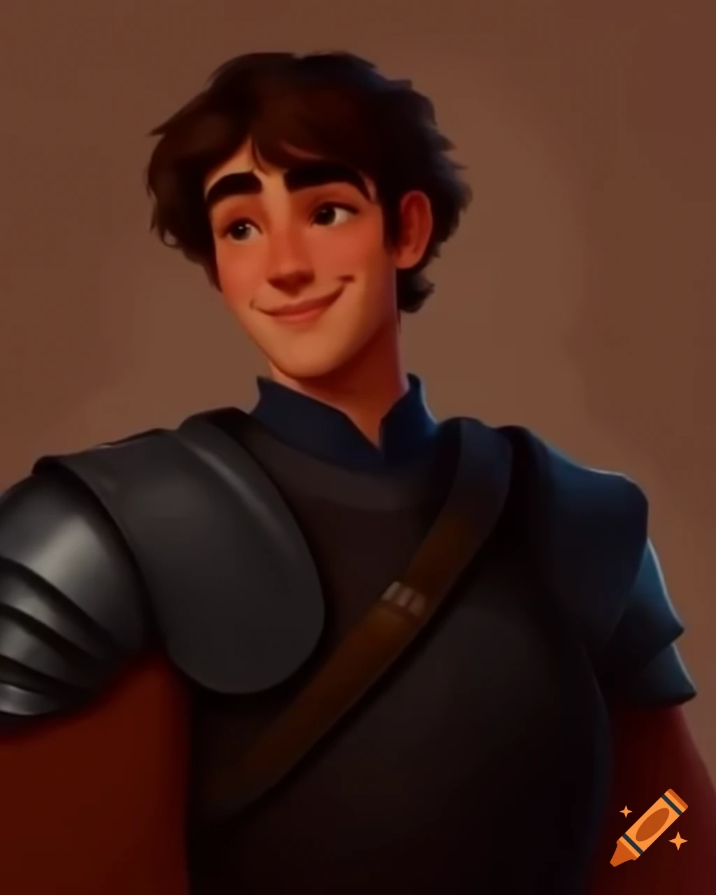 Cute young man in medieval armor styled like Disney animation