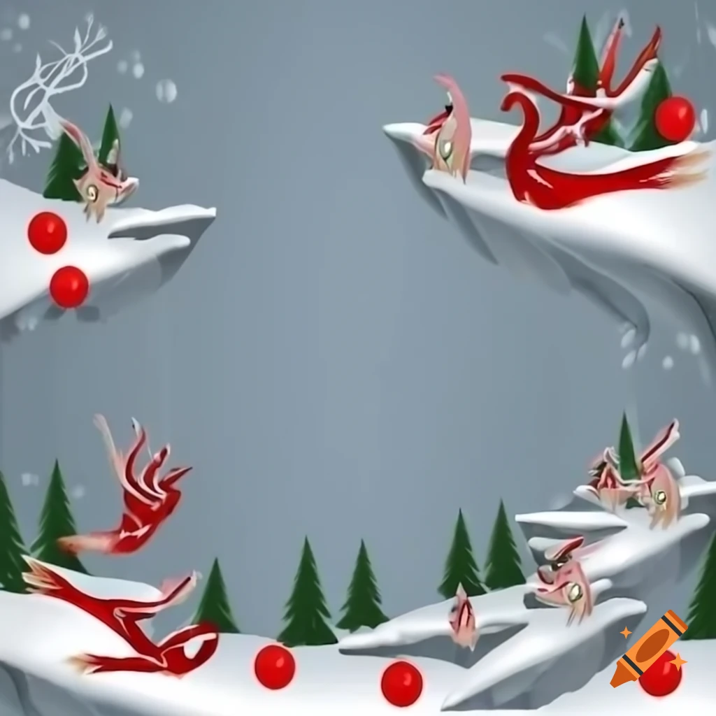 Panorama illustration of Christmas forest scene blending Salish and Russian fairytale motifs with evergreens